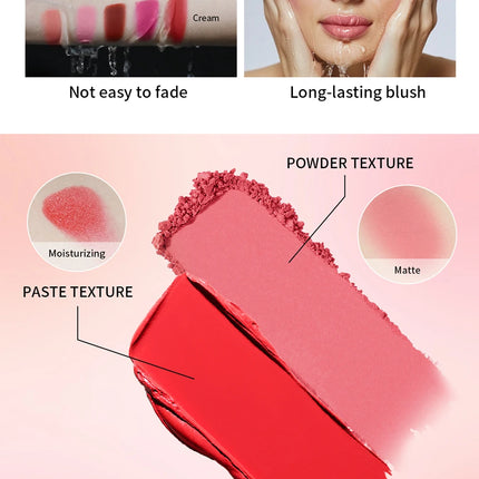 Creme & Powder Blush Duo Long Wearing Matte & Dewy Finish High Pigment Pink Candy Peach Blush Palette Vibrant Orange Red Blush