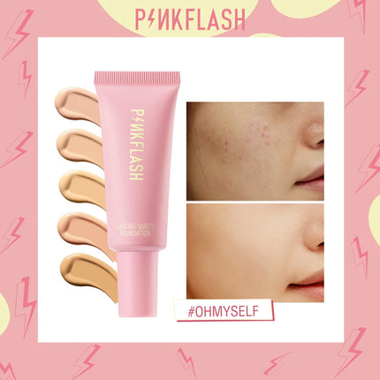 PINKFLASH Makeup Foundation Full Concealer Smooth Oil Control Matte Base Cosmetics Natural Make Up Look Face Foundation