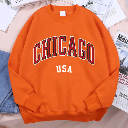Chicago USA Classic City Graphic Clothing Sweatshirt Man Harajuku Loose Clothes O-Neck Pullover Menswear Fleece Fleece Pullover