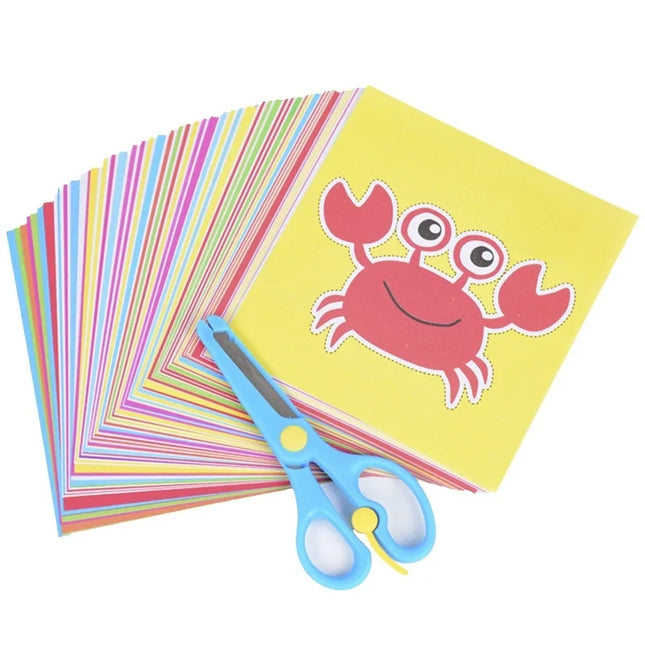 Child Safety Scissors Set, 48PCS Colored Paper, Suitable For Paper Art Products For Kindergarten Training And Preschool Children