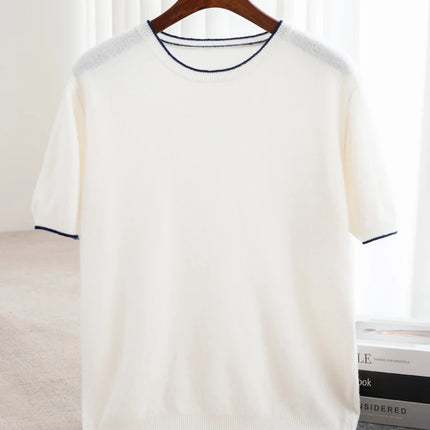 2025 Spring/Summer New Fashion O-Neck Knit Short Sleeve Spliced Business Casual T-Shirts Men's Clothing Loose Tops England Tees