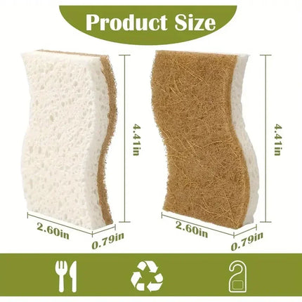 1/6/12PCS Natural Cellulose & Coconut Kitchen Sponge - White for Dishes