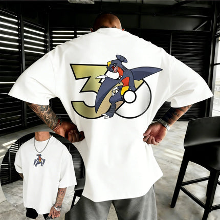 Pokemon  30th Anniversary Garchomp Printed T-shirt Summer Men's and Women's Loose Casual Hip Hop Trendy Short Sleeve Top