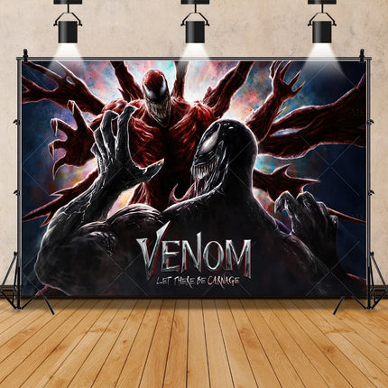 Marvel Movie Venom Backdrop Banner Superhero Custom Name Photo Background Spider-Man Kids Boy Birthday Party Decor Photo Props