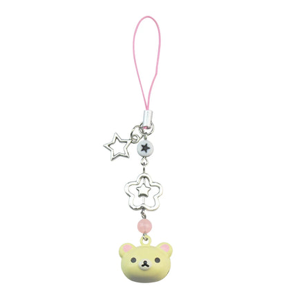 Handmadede Small Bell Bear Pendant Phone Charms Y2K Fairy Core Strawberry Rilakkuma Beaded Keychain Bag Accessories for Girls