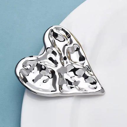 Wuli&baby Big Stainless Steel Heart Brooches For Women 2-color All-match Love Party Office Brooch Pins Gifts