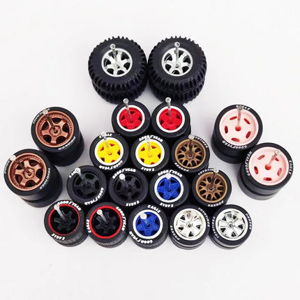 10 Sets 11/12/13/14/17mm 1/64 Alloy Car Wheels Rubber Tires W Axle for HW/Matchbox/Domeka/Evo 1:64 Car Model SUV Off Road Truck