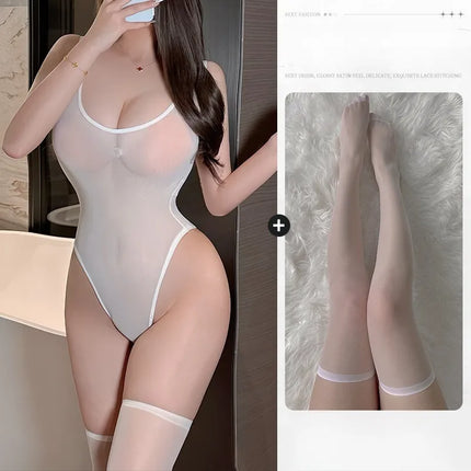 Japanese Style Sexy Open Swimsuit One-Piece Erotic Lingerie Pure Desire Design No-Take-Off for Romantic Dating And Bed Battle
