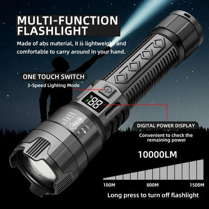 Super Bright LED Flashlight USB Rechargeable Flashlights with Tactical Zoom High Power Spotlight Outdoor Camping Fishing Torch