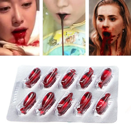 10Pcs Scary Halloween April Fools Day Vampire Party Props Trick  Prank  Fake Blood Pills Hematemesis Capsules
