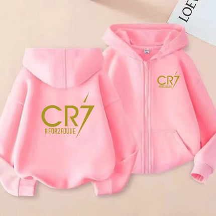Children Hoodie Letter CR7 Zipper Style Coat Sweatshirt Boys Girls 3-12Yrs Long sleeves Loose Top Casual Sports Clothes Unisex