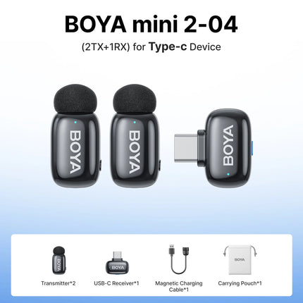 BOYA Mini 2 Wireless Lavalier Microphone AI Noise Reduction Mini Mic for iPhone 6-14/15-17 USB-C Android Phone Video Recording