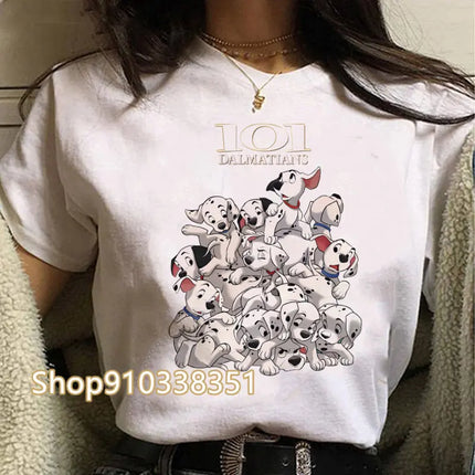 T-shirts Women Anime Tee Kawaii Animal Tshirt Dogs Graphic Cartoon 101 Dalmatian Short-sleeved Female Harajuku Clothes