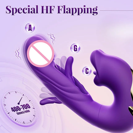3In1 Telescopic Rotating Vibrators Dildo GSpot Clitoral Dual Stimulator Waterproof Women Tongue Licking Finger-Flapping Sex Toys