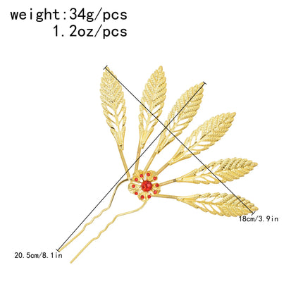 New Golden Alloy Leaf Crystal Flower Hairpin Hair Accessories for Women Thailand Ethnic Dance Party Decoration Headwear Jewelry