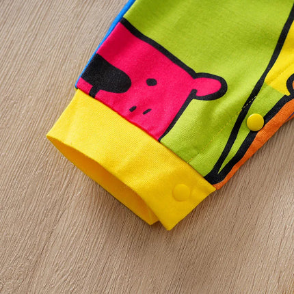 Faux Suspenders & Colorful Bear Print Spring and Autumn baby clothes 0-18Months Boys and Girls Baby Long-Sleeve Romper Newborn