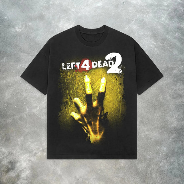Summer Oversized Left 4 Dead 2 T-Shirt Men Valve Zombie Game Graphic Short Sleeve Streetwear Casual Loose Fit Gaming Tee