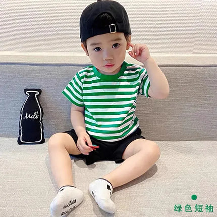 100% Cotton Fashion Baby Tshirt Summer Children's Boys Short-sleeved Stripe T-shirt Kids Boy Girl Top Clothes