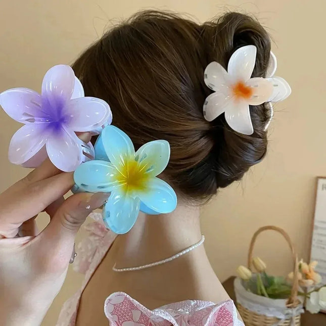 Hawaiian Gradient Hair Clips Flower Hair Claws Big Size Fashion Head Wear Hairpin for Women Girls Crab Barrette Hair Accessories