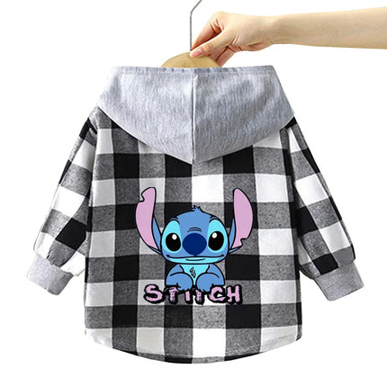 Children's stitch Hooded Shirts Kids blouse Boys Plaid Shirts Coat for Spring Autumn Girls Long-Sleeve Jacket Bottoming Clothing