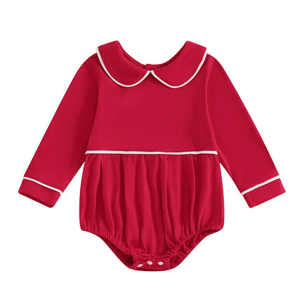 Pudcoco Baby Boys Girls Romper Long Sleeve Doll Collar Contrast Line Solid Color Bodysuit Newborn Playsuit