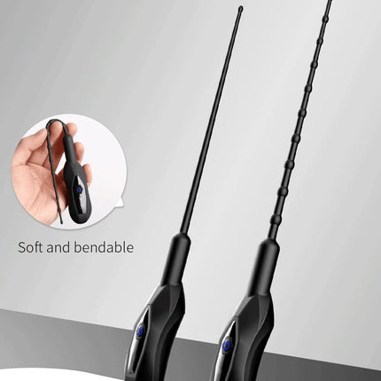 Electric Vibration Silicone Urethral Massager, Adult Male Penis Exercise Stimulation, Bead/Smooth Type