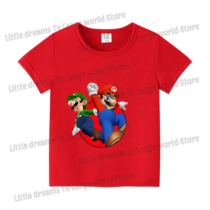 Super Marios Bros T-shirt for Kids Short Sleeve Shirt Cartoon Printed Tops Children Clothes Base Tee Boys Girls Clothing Gift