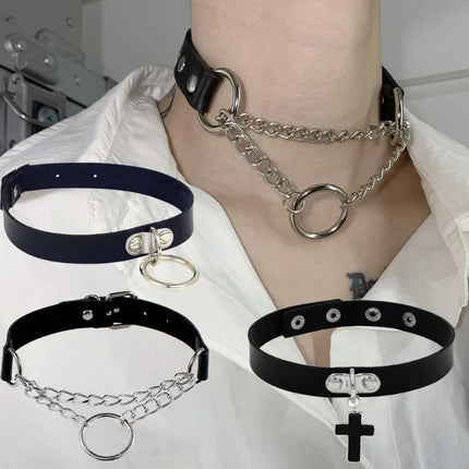 Woman Black Punk Choker Collar Necklace Sexy PU Leather Heart Lock Key Spike Chocker Gothic Cosplay Accessories Party Jewelry