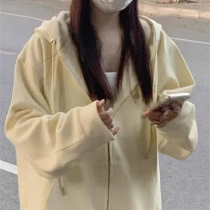 Spring And Autumn Dressing Up Apricot Solid Color Hooded Coat Collection Casual Fashion Trends Versatile Laziness Feeling
