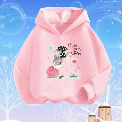 Pink Heart Flower Print Hoodies Girls Long Sleeve Pullover Loose Sweatshirt Spring Autumn Cotton Basic Top Fashion Clothes
