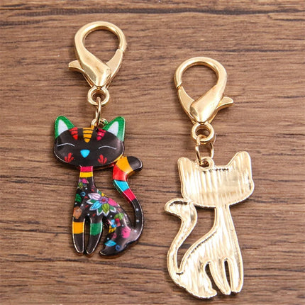 New 8pcs Colorful Alloy Metal Drop Oil Printing Cat Charm Animal Lobster Buckle Kit Pendant For Enamel DIY Jewelry Accessories