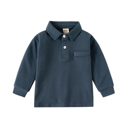 2026 Children's Solid Color POLO Shirt Boy Handsome Fashion Sports Long Sleeve Sweatshirts Autumn Casual Loose Tops Kids Clothes
