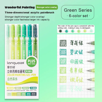 Languo Three-Dimensional Effect Acrylic Painting Gel Pens Set 1.0mm Tip Kawaii Stationery Student Color Drawing Pen Art Supplies