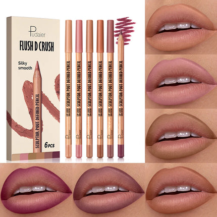 1 set of 6pcs  - Matte velvet lip liner pen set, waterproof, long-lasting and non-fading, suitable for various makeup looks
