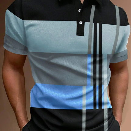 Men's Golf Stripe Polo Shirt Casual Short-Sleeve Solid Color Lapel Fashion New Business Sports Breathable T-Shirt Top