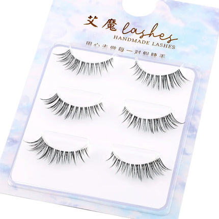 3pairs short Mink Lashes 3D Mink Eyelashes Invisible Band Natural Black Mink False Eyelash Full Strip cilios posticos Reusable