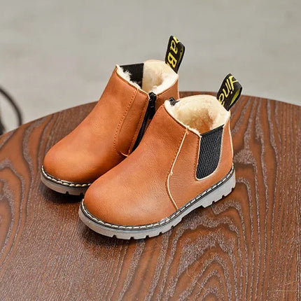 New Kids Fashion Boots for Boys Girls Toddlers Big Children Ankle Boots with Zipper Warm Thick Plush Autumn Winter Chelsea Boots