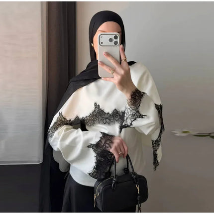 Elegant Lace Patchwork Shawl Top Skirt Set Women Lace Up Full Sleeve Shirt Loose Long Skirt 2026 Spring Fashion Lady Outfit