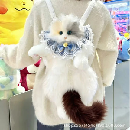 2026 Realistic Calico Cat Plush Backpack - Lifelike Stuffed Animal Purse, Cute Collectible Doll Gift for Cat Lovers