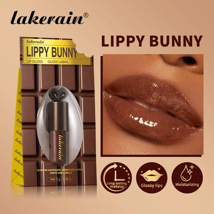 Lakerain Chocolate Rabbit Lip Gloss Mirror Effect Moisturizing Smooth Non-Sticky Long Lasting Hydration Lippy Bunny Lipstick