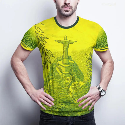 New Brazil Themed T-shirt Men's Brazilian Style Jesus Graphic Sports Jersey Unisex Street Trendy Breathable Short Sleeve Tees