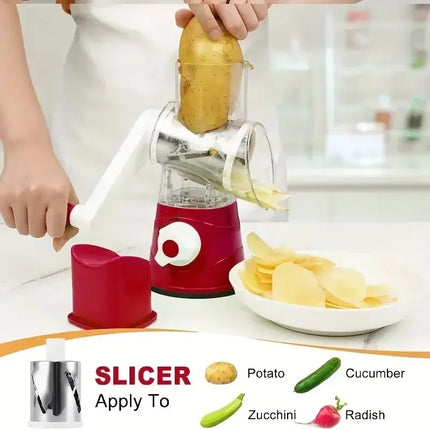 3 in 1 Rotary Vegetable Slicer Multifunctional Handheld Grater with 3 Sharp Rollers Cheese Shredder Kitchen Tool