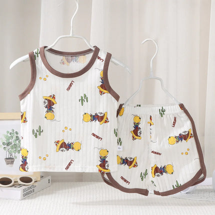 2025 New Kids Sleeveless Set Summer Cotton Girls' Shorts Pajamas Korean Style Boys' Tank Top Outfit Children Clothing Set
