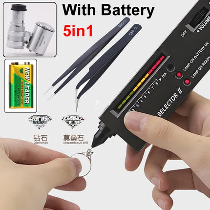 Diamond Tester High Accuracy Diamond Tester Pen Jewelry Professional Diamond Selector Kit+battery+60x magnifying glass+Tweezers