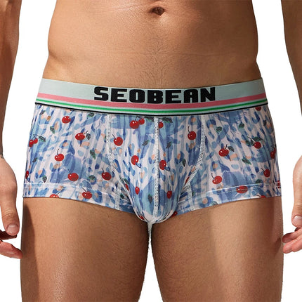 Seobean  Men's Soft Flat Bottom Sports Underwear Comfortable Boxer Briefs Fashion Floral Design