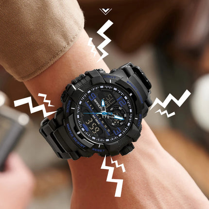 SANDA 6130 Dual Display Men Watches Waterproof Sport Watch Military Man Alarm Stopwatch Quartz Wristwatch Men LED Digital Clock