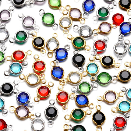 10pcs/lot Stainless Steel Crystal Round Double Ring Pendants for DIY Bracelet Necklace Beads Jewelry Making Accessories