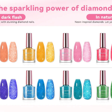 SAVILAND 12 Color Glitter Nail Polish Set Air Quick Dry Non Gel with Base Top Coat Holographic Shimmer Lacquer for Manicure
