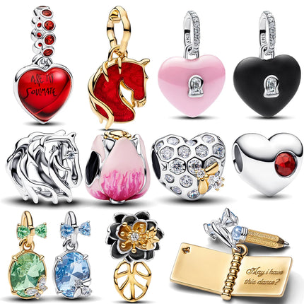 New Fire Horse Tulip Butterfly & Bee Splittable Dangle Charm Fit Original Bracelets DIY Womens Jewelry Valentine's Day Gifts