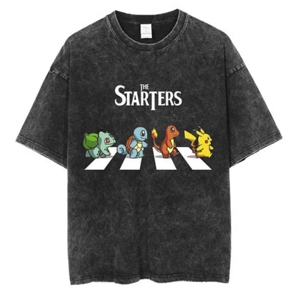 Pokemon Anime Retro Washed T-shirt Cotton Men's and Women's Summer New T-shirt Y2K Loose Casual Short Sleeved Top Clothing